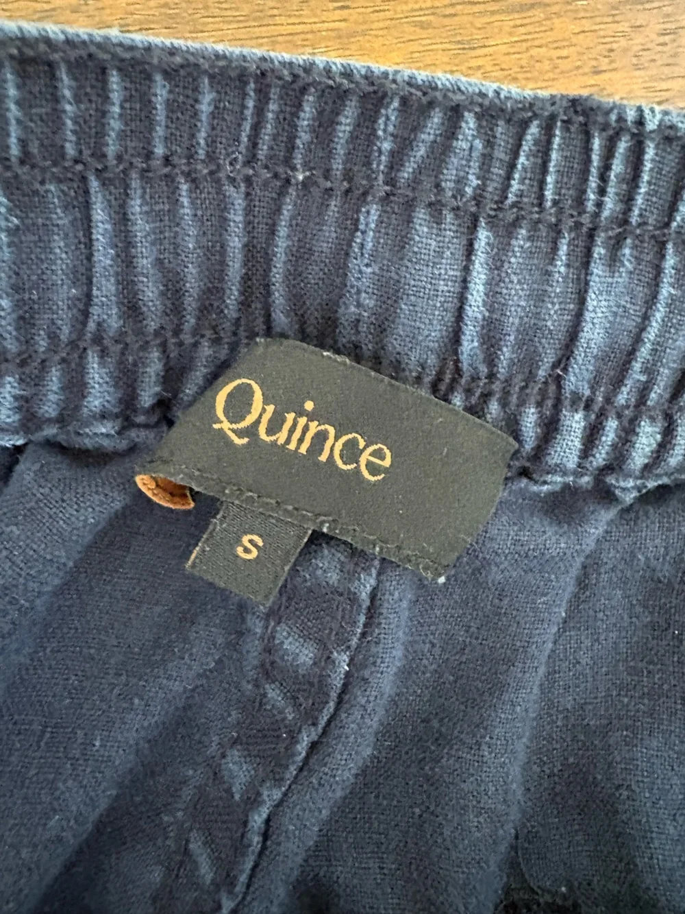 QUINCE 100% European Linen Drawstring Beach Deep Navy Straight Elastic Pants